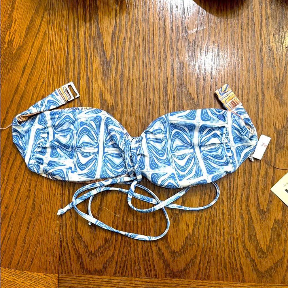Volcom Blue and White Bikini Top